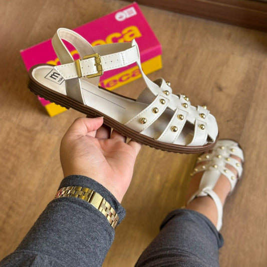 Sandalia Moleca Rasteira Pedrinhas Douradas 5555.202